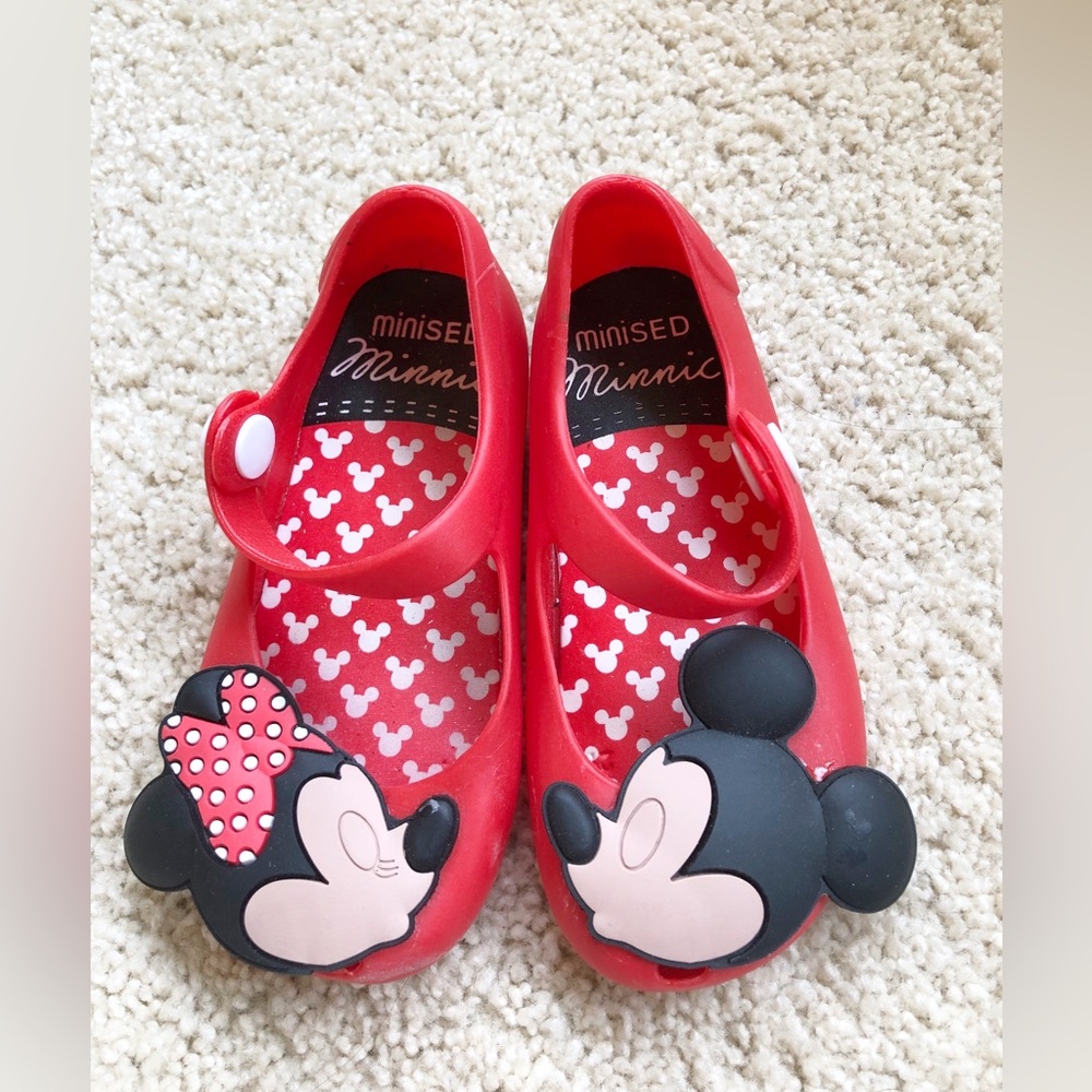Kids Red Shoes with Mickey and Minnie Design